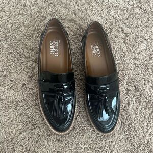 Franco Sarto Glossy Black Loafers with Tassels